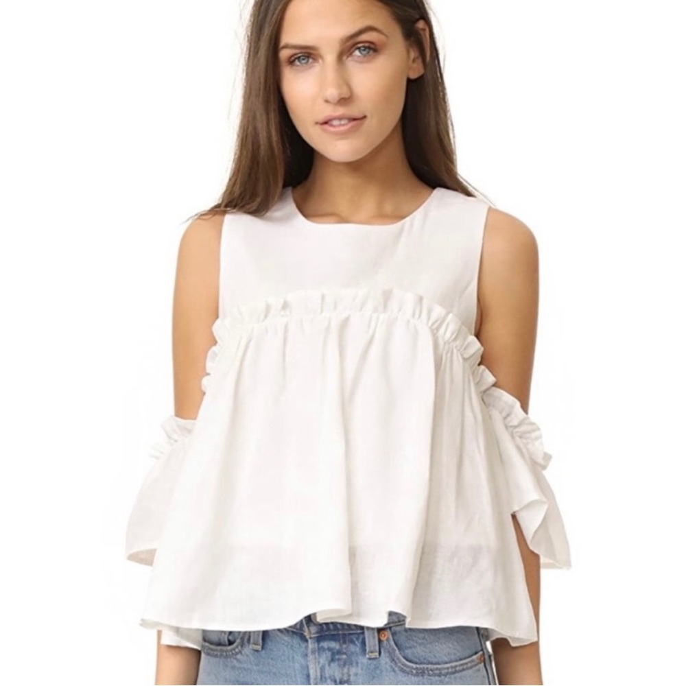 J.O.A Los Angeles Linen Cold Shoulder Peplum Top - Picture 5 of 5